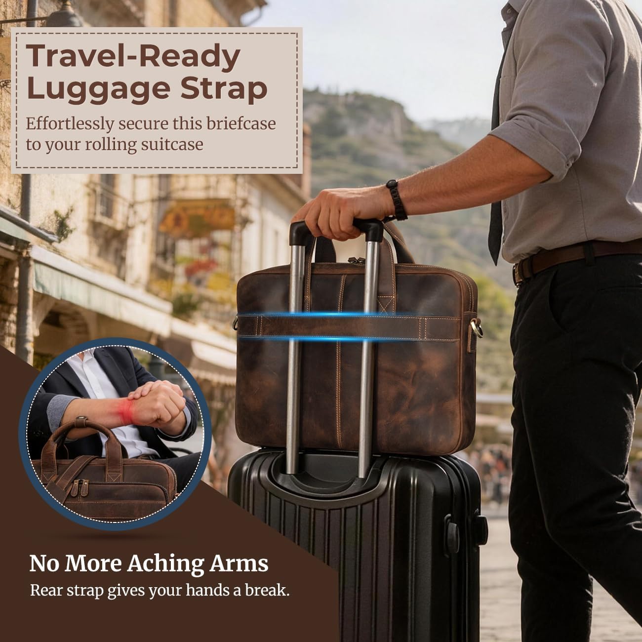 Augus Leather Messenger Bag for Men Vintage Travel Backpack 17 inch laptop Briefcase Shoulder Bags