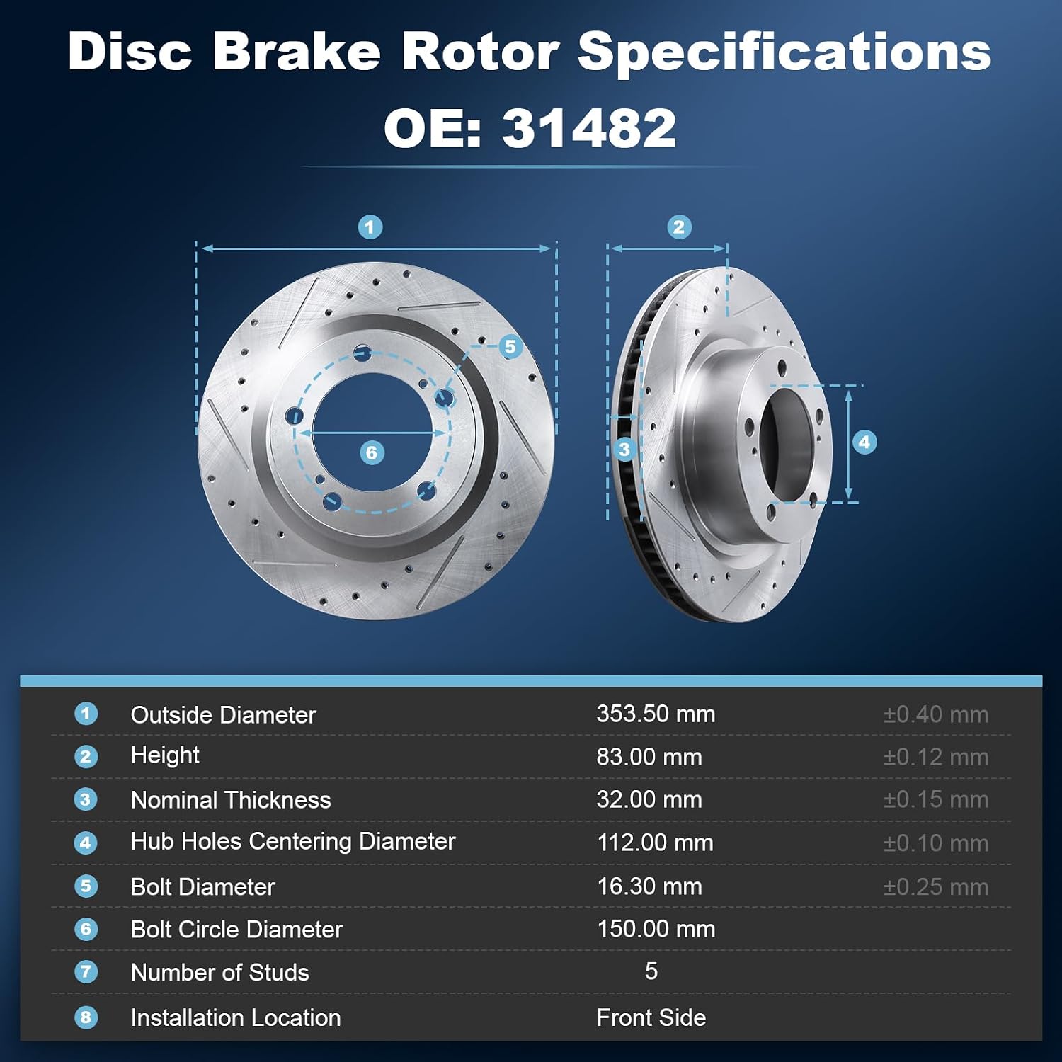 Front Drilled and Slotted Disc Brake Rotors & Ceramic Brake Pads Kit Fit for Lexus 2016-2020 LX570; for Toyota 2016-2020 Land Cruiser, 2008-2021 Sequoia, 2007-2021 Tundra #31482 D1303