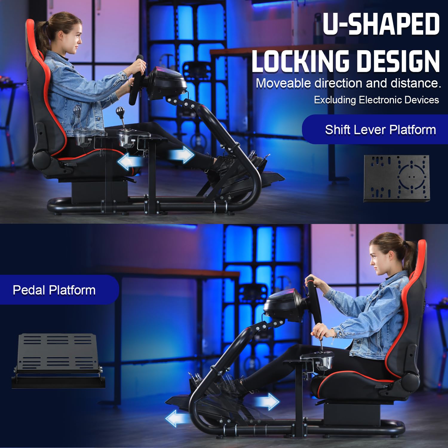 Marada 50mm Stable Round Tube Sim Racing Rig Racing Simulator Cockpit with Red Seat Fit for Logitech G29 G920 G923, for Thrustmaster T300RS, for Fanatec, for Moza, No Steering Wheel, Pedal, Handbrake