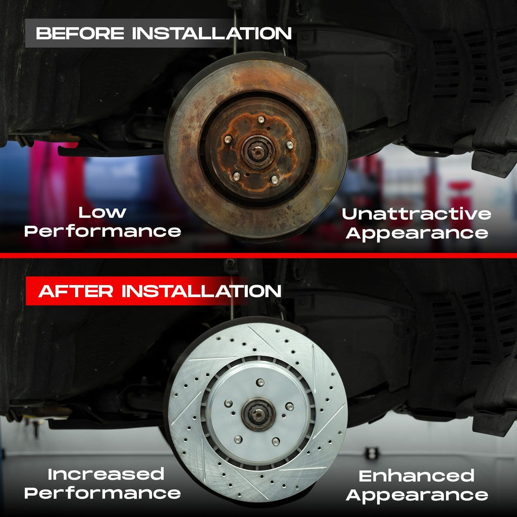R1 Concepts Front and Rear Brake Kit Fits 2006-2010 INFINITI M35; 2008-2012 INFINITI EX35; 2009-2013 INFINITI G37| Optimum Oep Pads, Drilled Slotted Rotors| Hardware| 12.6' Front & 12.1' Rear