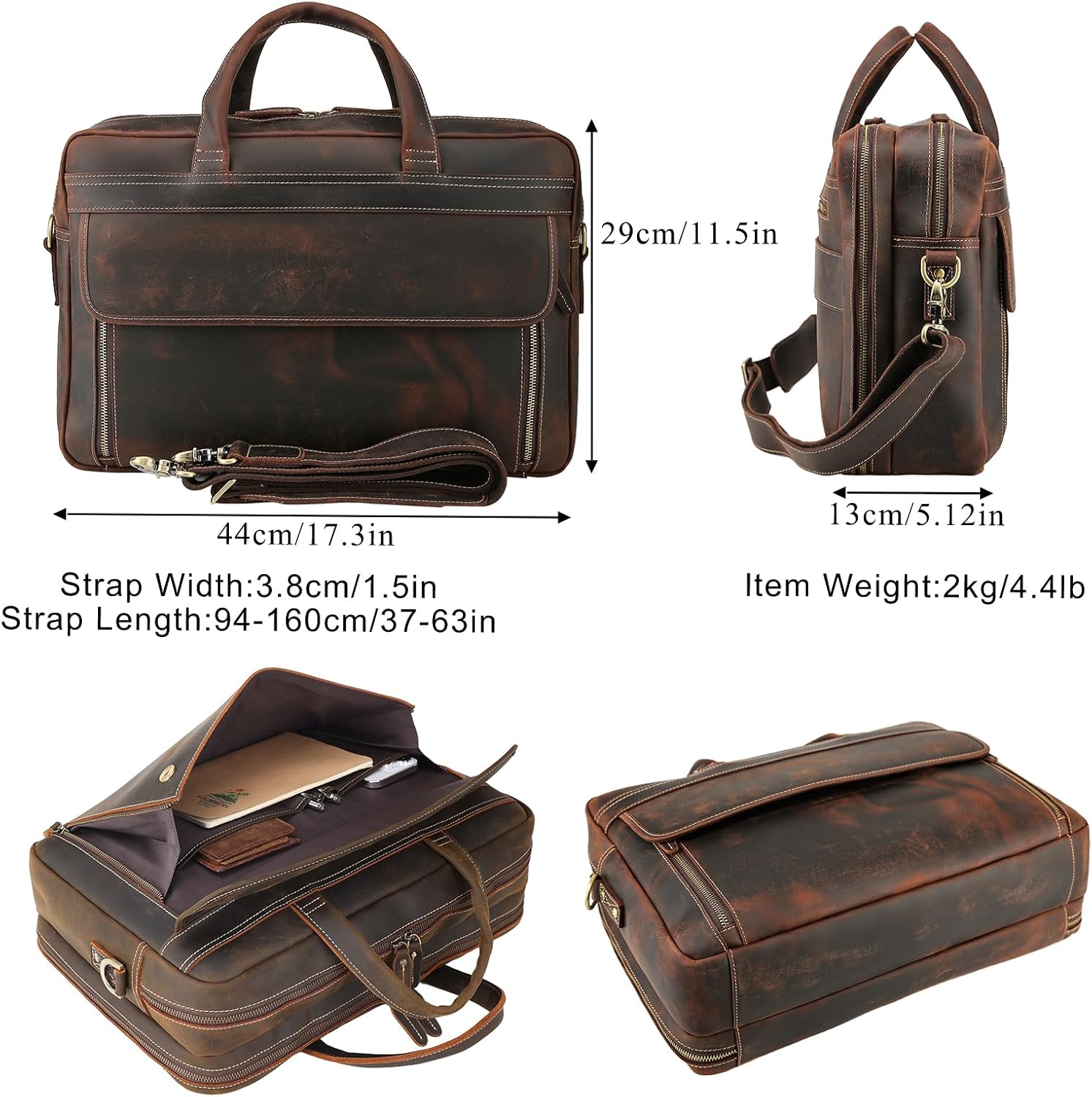 TIDING Leather Business Travel Briefcase for Men, Large 15.6' 17.3' Laptop Crossbody Shoulder Messenger Bag Office Handbag