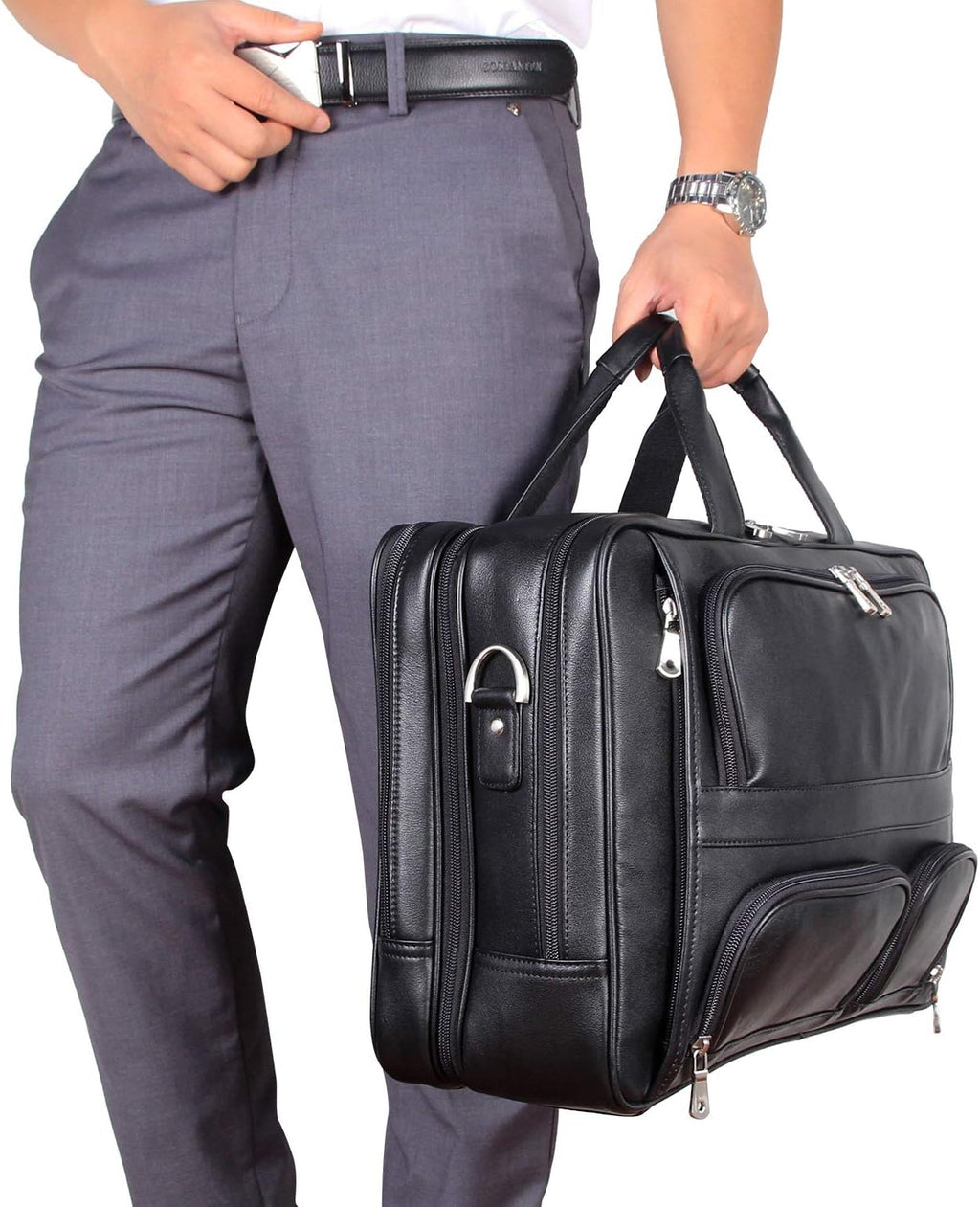 Top Cowhide Leather briefcase for men,17.3 Inch Messenger Bag Laptop Briefcase with YKK Metal Zippers Fit Business Trip