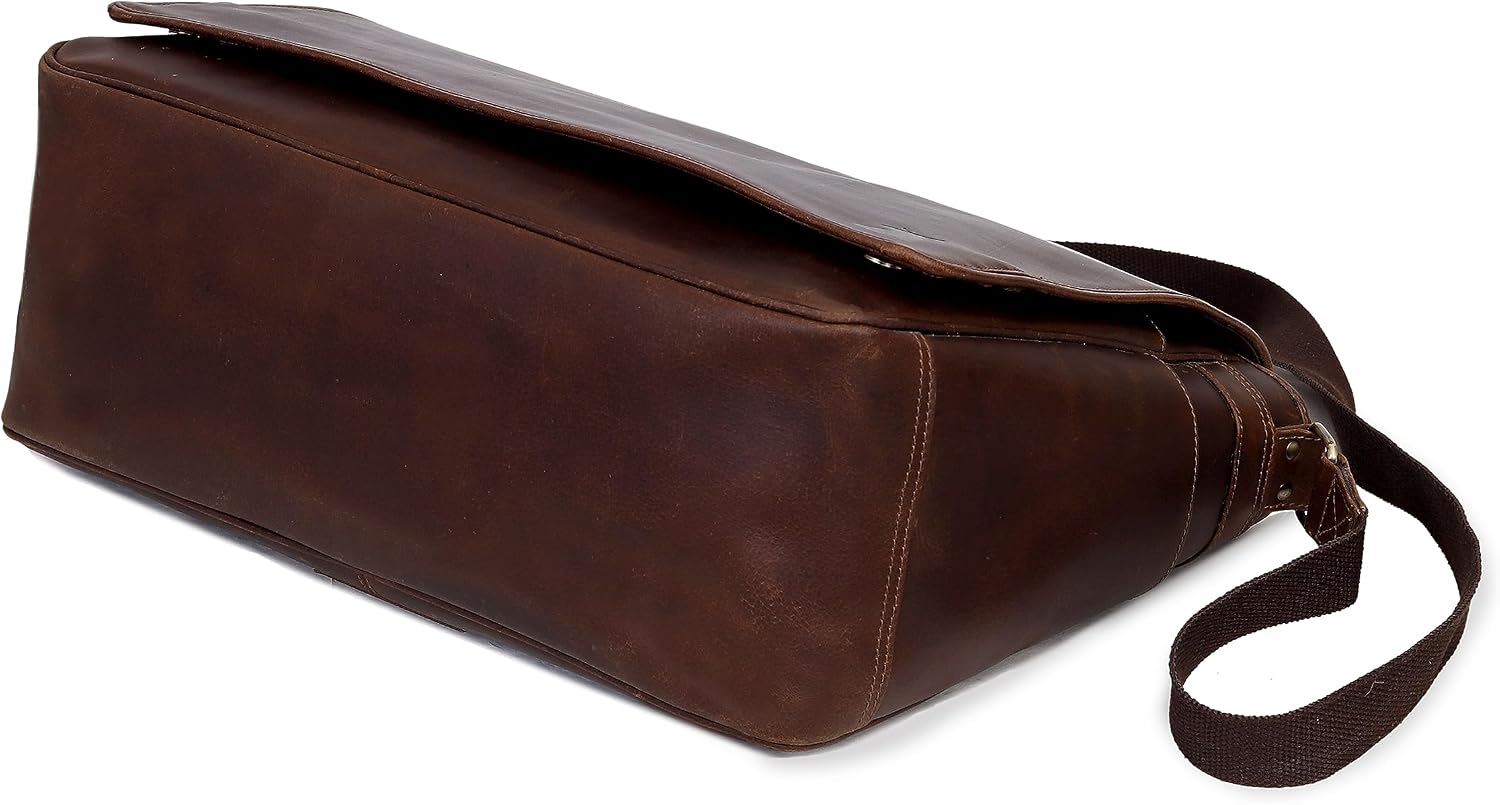 Leather farm Messenger Bag for Men & Women 17.5 Inch – Premium Vintage Handmade Laptop Briefcase Satchel, Mens Shoulder Crossbody, Genuine Leather Computer Work Bag with Adjustable Strap Brown