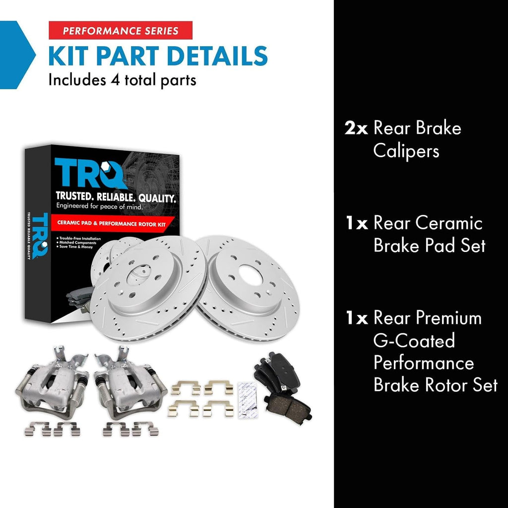 TRQ Performance Rear Brake Pad and Rotor Set Ceramic Vented Coated Rotors Calipers Compatible with 2014-2015 Chevrolet Malibu 2016 Malibu Limited