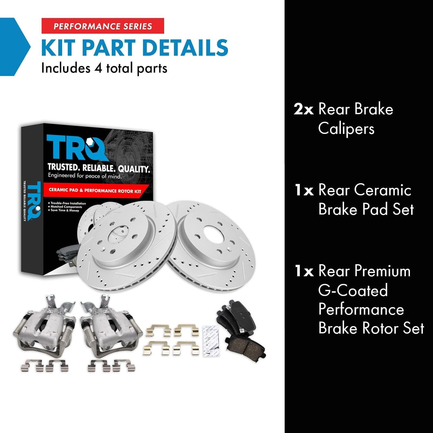 TRQ Performance Rear Brake Pad and Rotor Set Ceramic Vented Coated Rotors Calipers Compatible with 2014-2015 Chevrolet Malibu 2016 Malibu Limited
