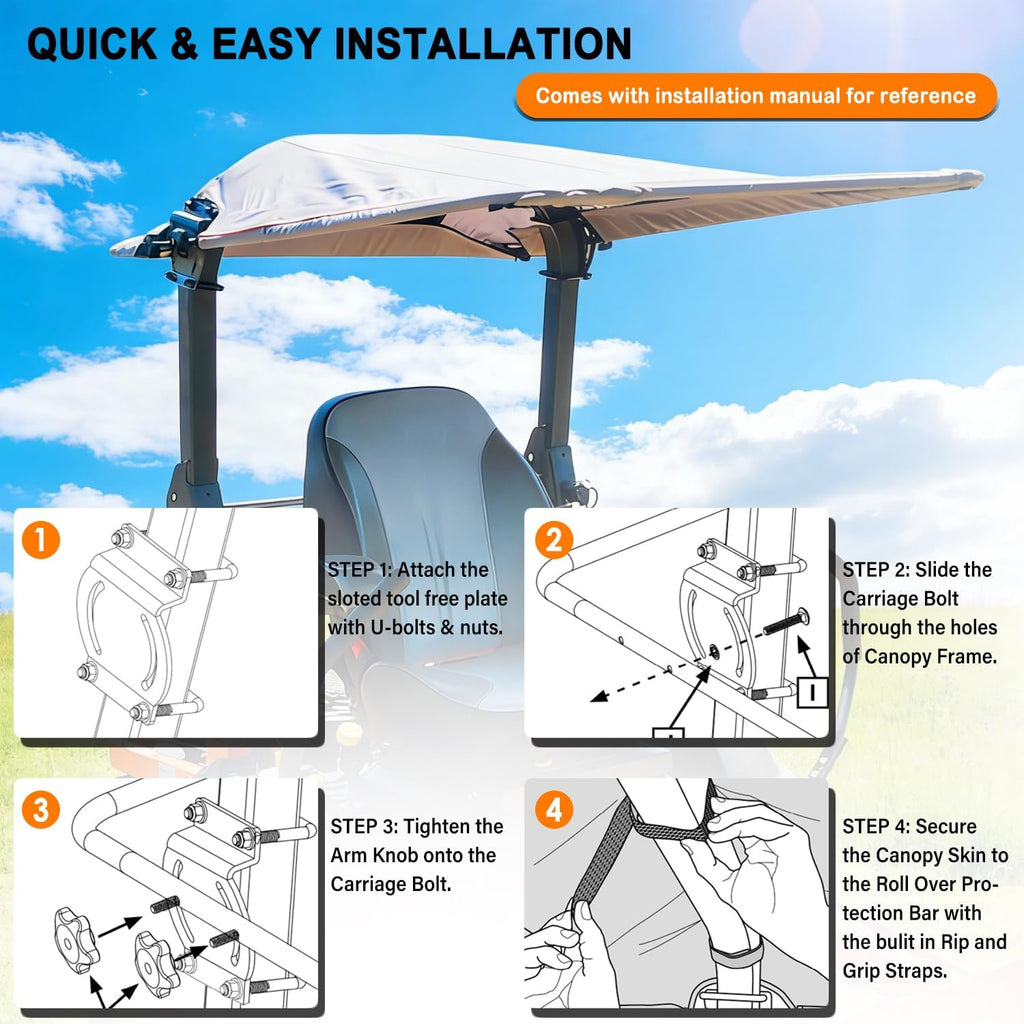 Bonbo Riding Mower Sun Shade Sun Canopy Fits for Husqvarna Zero Turn Mowers and Lawn Tractors with ROPS Bars