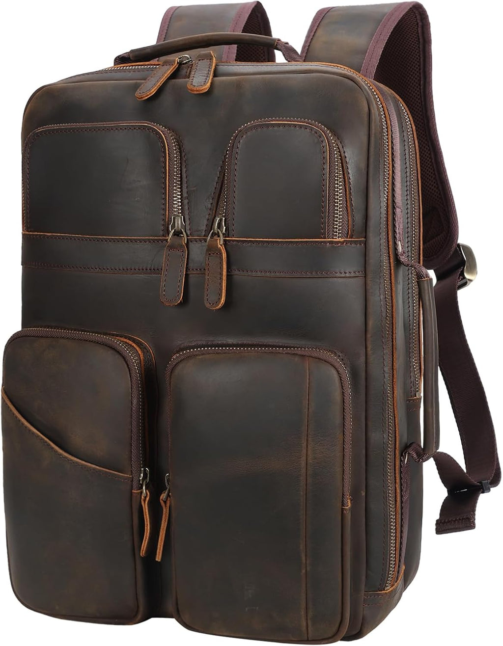 TIDING Full Grain Leather 15.6' Laptop Backpack for Men Multi Pockets Casual Daypack Business Travel Rucksack