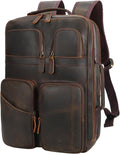 TIDING Full Grain Leather 15.6' Laptop Backpack for Men Multi Pockets Casual Daypack Business Travel Rucksack