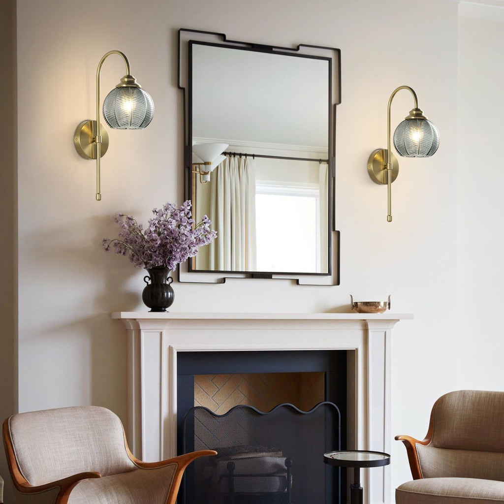 KCO Lighting Brushed Gold Wall Sconce Set of Two Vintage Smoked Glass Wall Lights Mid Century Bathroom Light Sconces Set of 2 Modern Globe Wall Sconce Long Arc Wall Light