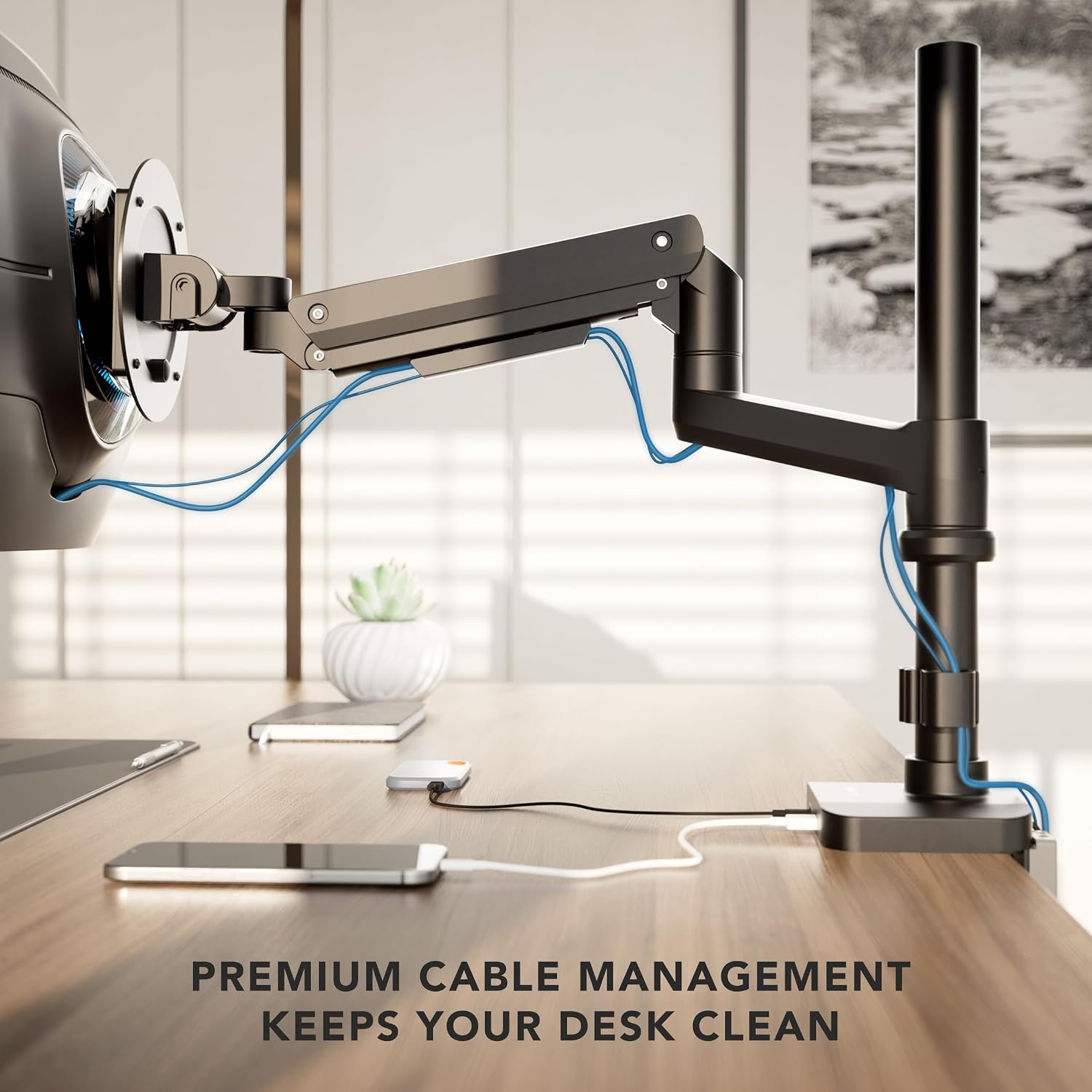 Mount-It! Proflex Series Height-Adjustable Ultrawide Monitor Arm with Pole, Fits 17–49' Screens, Gas Spring, 44 lbs Capacity, USB-C & USB 3.0 Ports, Full Motion, VESA 75/100, Clamp or Grommet