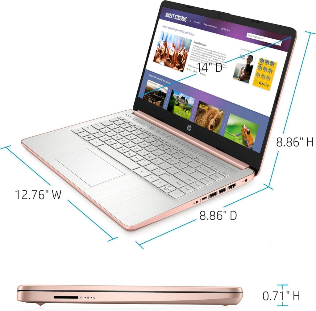 HP 14 inch Touchscreen Laptop - Intel Celeron Dual Core Processor - 8GB RAM, 64GB Storage - Windows 10 - Pale Rose Gold - Fast Charging - USB Type C - 10 Hour Battery - 5Gbs USB