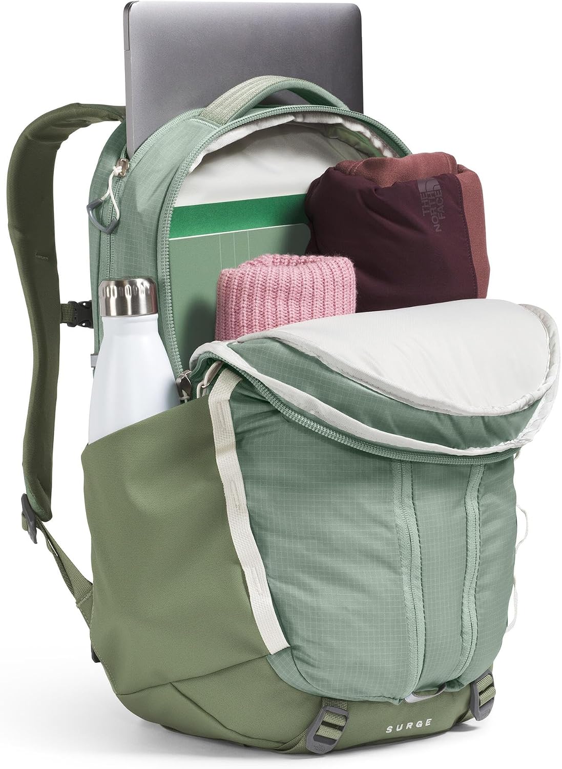The North Face Women's Surge Commuter Laptop Backpack - Everyday Travel Bag, Laptop Sleeve, Water-Repellent, Slate Moss/Bark Mist, One Size