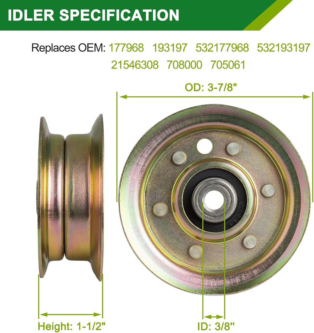 48 Inch Mower Deck Rebuild Kit - Fits Hu sqvarna 2448T 2748GLS YTH2348 Poulan Pro PB24H48YT with 48' Deck, 3 Spindles (532187292)+3 Blades (21547939)+6 Idlers (177968,196104,196106)+1 Belt (197242))