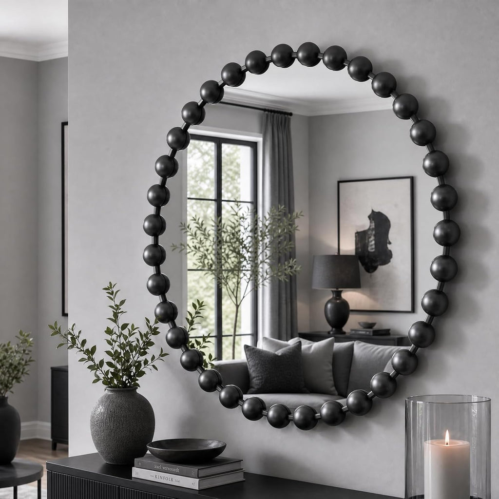 Madison Park 36 inch Black Round Mirror, Round Mirrors for Wall Decor, Metal Frame Circle Mirror for Bathroom, Living Room, Round Wall Metal Art Mirror