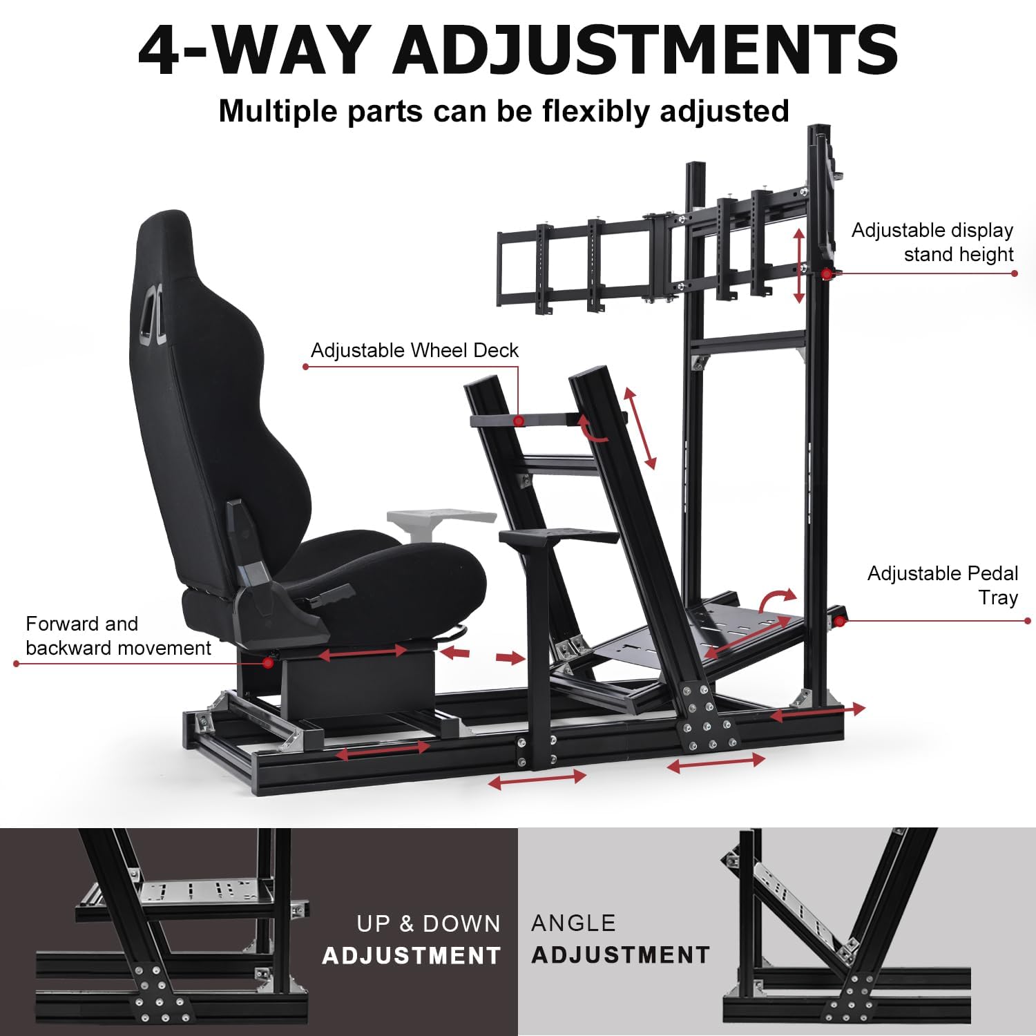 Supllueer 8040 Aluminum Racing Simulator Cockpit with Monitor Stand and Black Seat,Universal and adjustable Cockpit, Fit for Logitech, for Thrustmaster, for Fanatec,for Moza Direct Drive Motors Wheels