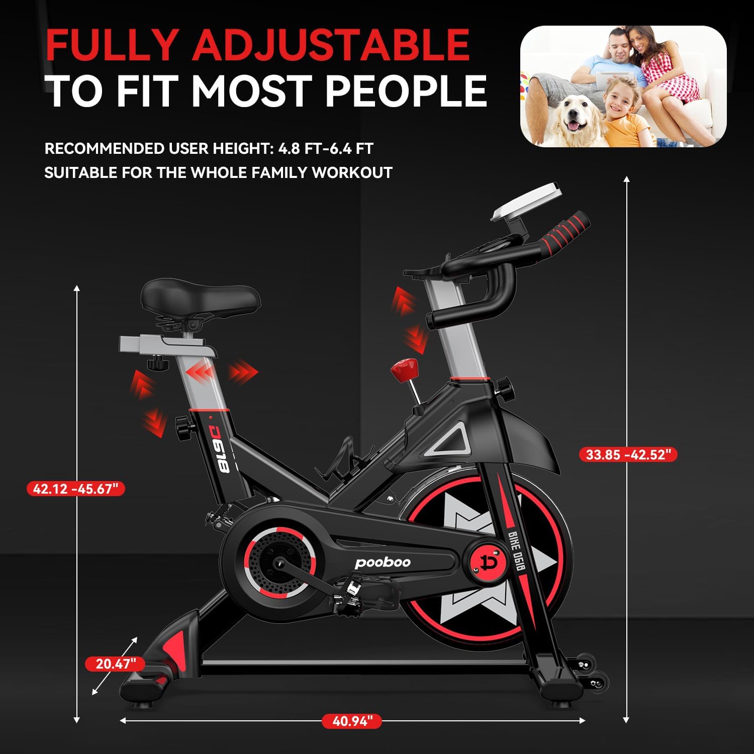POOBOO Exercise Bike, Stationary Bike for Home Gym, Indoor Cycling Bike w/Comfortable Seat Cushion & Tablet Mount, Silent Belt Drive Indoor Bike for Cardio Workout