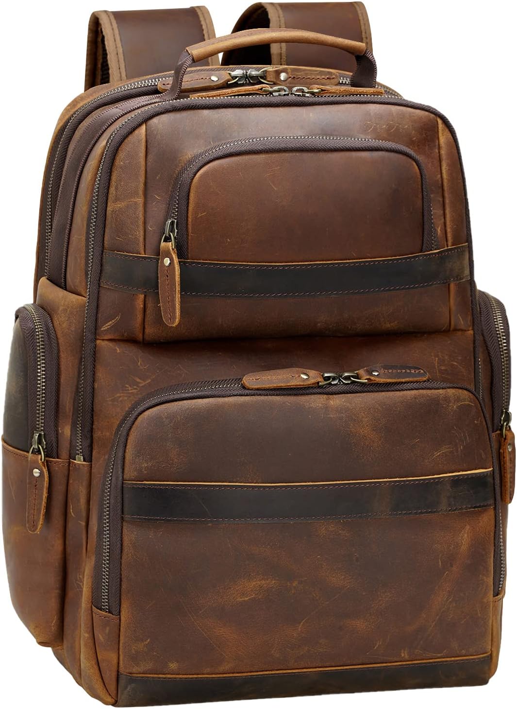 TIDING Men's Vintage Leather Backpack 15.6' Laptop Bag Large Capacity Business Travel Hiking Shoulder Daypacks