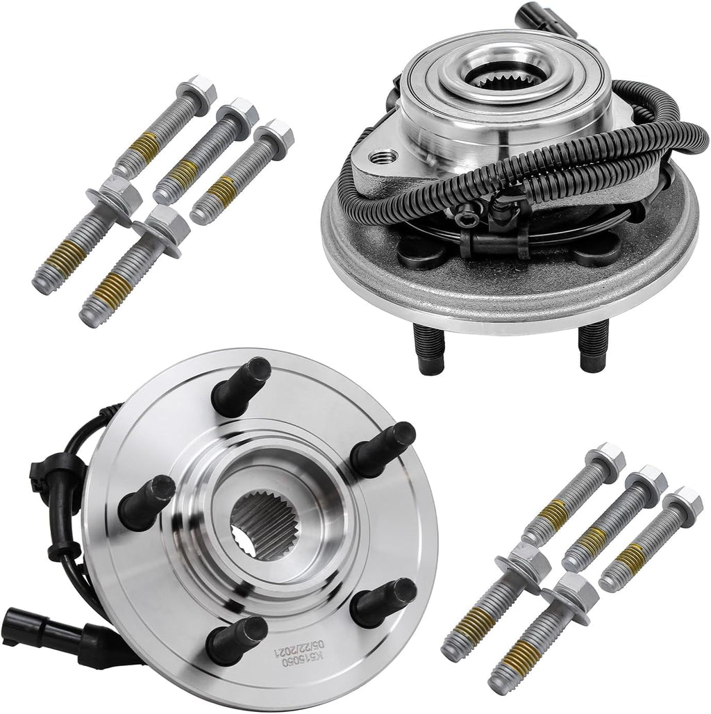 Detroit Axle - Brake Kit for 2002-2005 Ford Explorer Mercury Mountaineer Front and Rear Brake Rotors and Ceramic Brakes Pads 2003 2004 Front Wheel Bearing Hubs Replacement