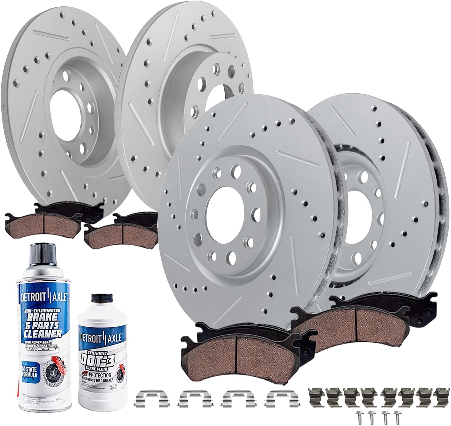 Detroit Axle - Brake Kit for 2017-2021 Jeep Compass 2015-2023 Renegade 500X Drilled Slotted Disc Brake Rotors Ceramic Brakes Pads Replacement : 12.01' inch Front and 10.94' inch Rear Rotor