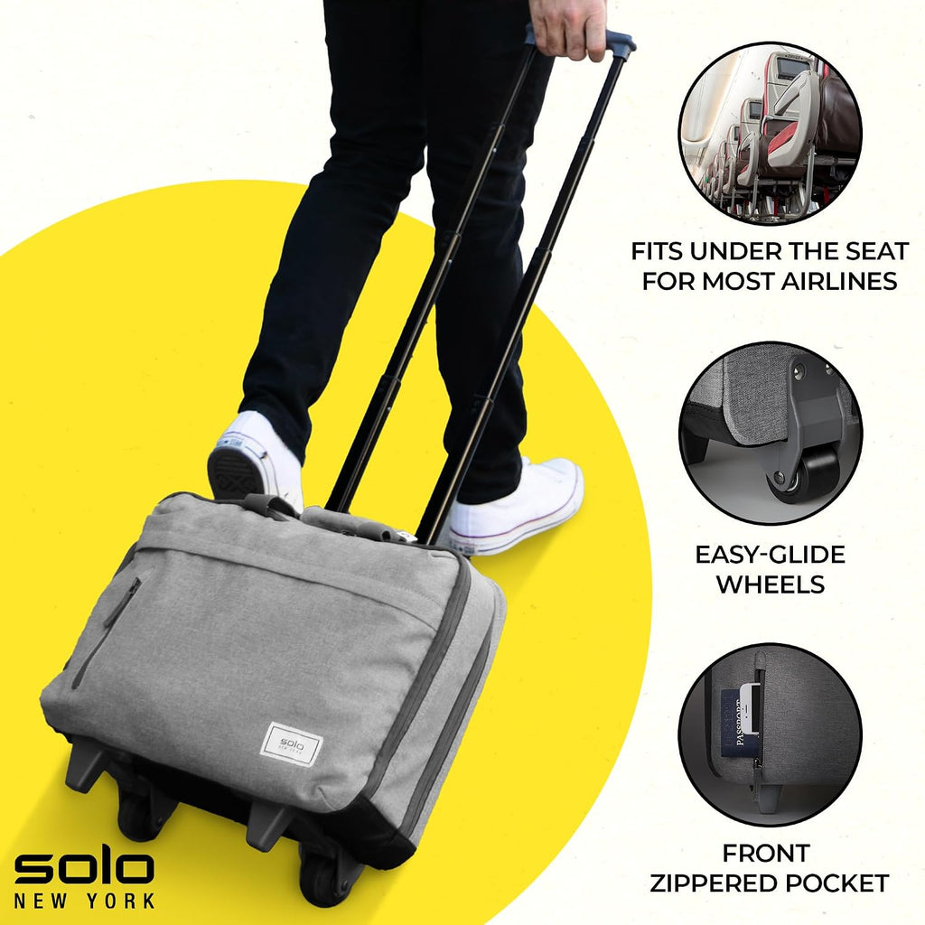 Solo New York Underseat Rolling Catalog Case - Roller Laptop Bag with Wheels, Wheeled Briefcase for Women & Men, Carry On Size for Travel, Fits 15.6' Computer - Re:Start, Gray