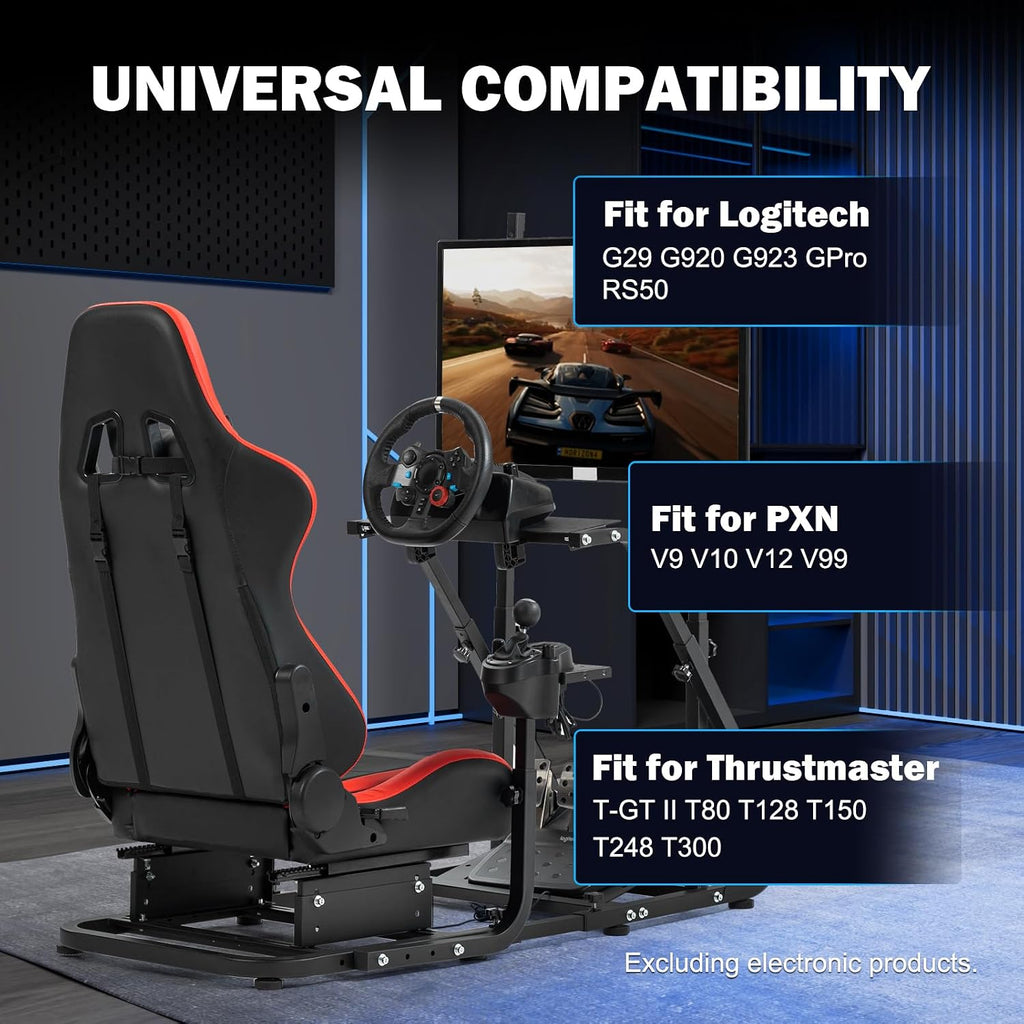 Anman G920 Game Racing Sim Simulator Cockpit with Monitor Stand Fit For Logitech G27 G29, for Thrustmaster T300RS TX T3PA TGT, for Fantec,with Red seat- TV Mount, Not Included Wheel Shifter Pedal