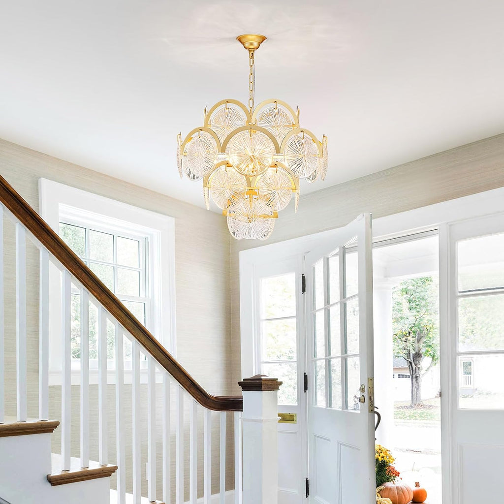 WUZUPS 6-Light Round Crystal Chandelier Pendant Ceiling Light Modern Lighting Fixture for Bedroom Hallway Bar Kitchen Bathroom, H 17.3' W 22.8', E12 Base, Gold