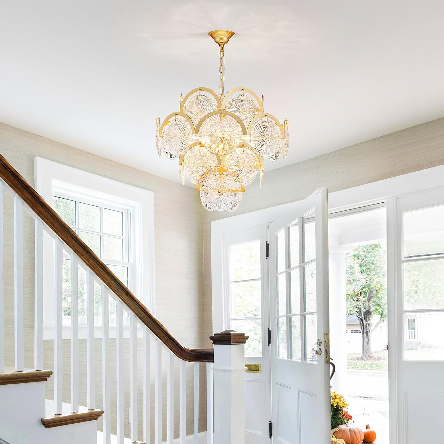 WUZUPS 6-Light Round Crystal Chandelier Pendant Ceiling Light Modern Lighting Fixture for Bedroom Hallway Bar Kitchen Bathroom, H 17.3' W 22.8', E12 Base, Gold