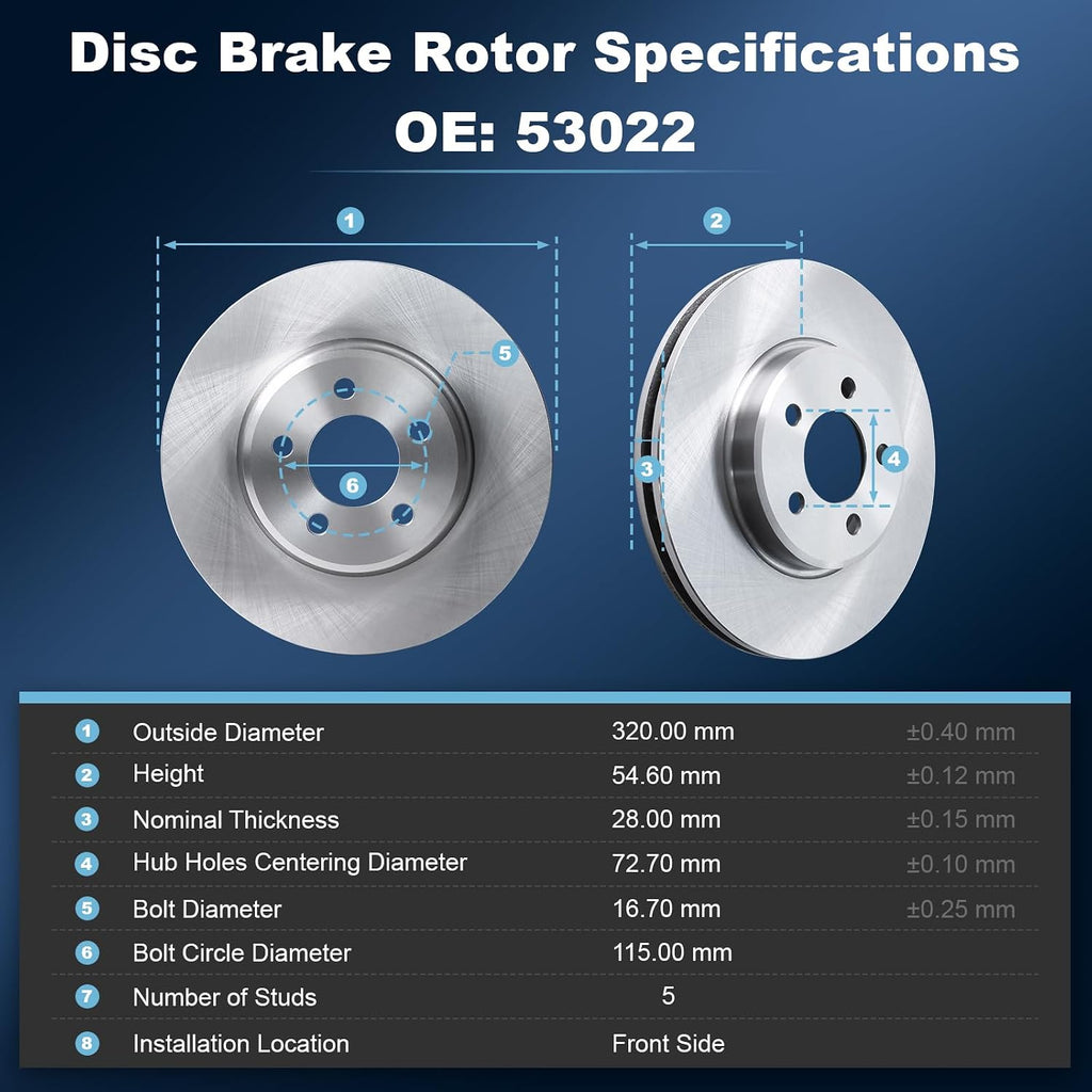 Front Disc Brake Rotors & Ceramic Brake Pads Kit Fit for Chrysler 2005-2019 300; for Dodge 2009-2020 Challenger, 2006-2020 Charger, 2005-2008 Magnum #53022 D1056
