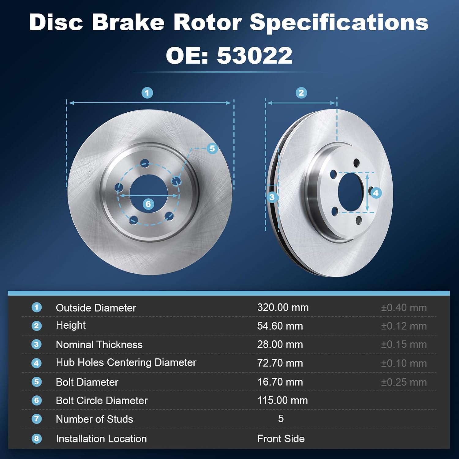 Front Disc Brake Rotors & Ceramic Brake Pads Kit Fit for Chrysler 2005-2019 300; for Dodge 2009-2020 Challenger, 2006-2020 Charger, 2005-2008 Magnum #53022 D1056