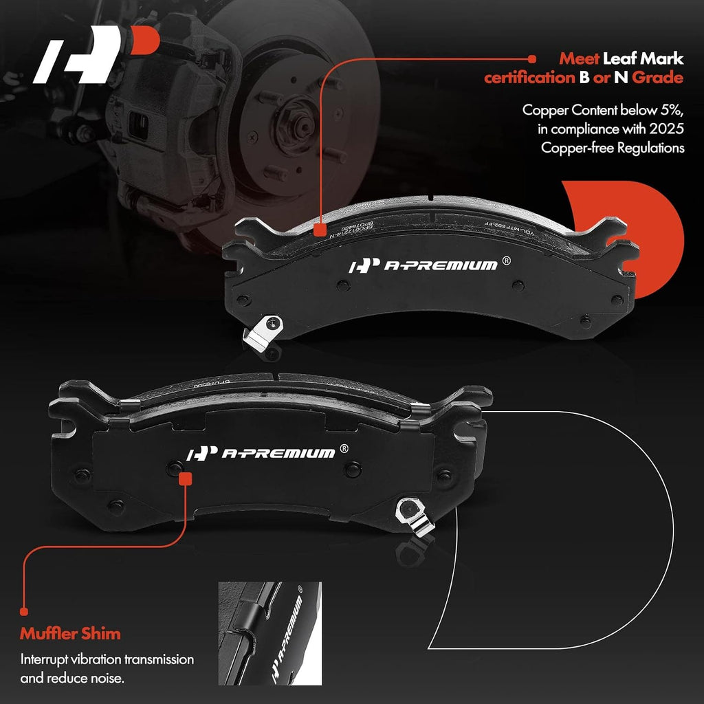 A-Premium Front and Rear Drilled and Slotted Disc Brake Rotors + Ceramic Pads Kit Compatible with Select Chevy and GMC Models - Silverado 2500/2500 HD, Sierra 2500, Suburban 2500, Avalanche 2500