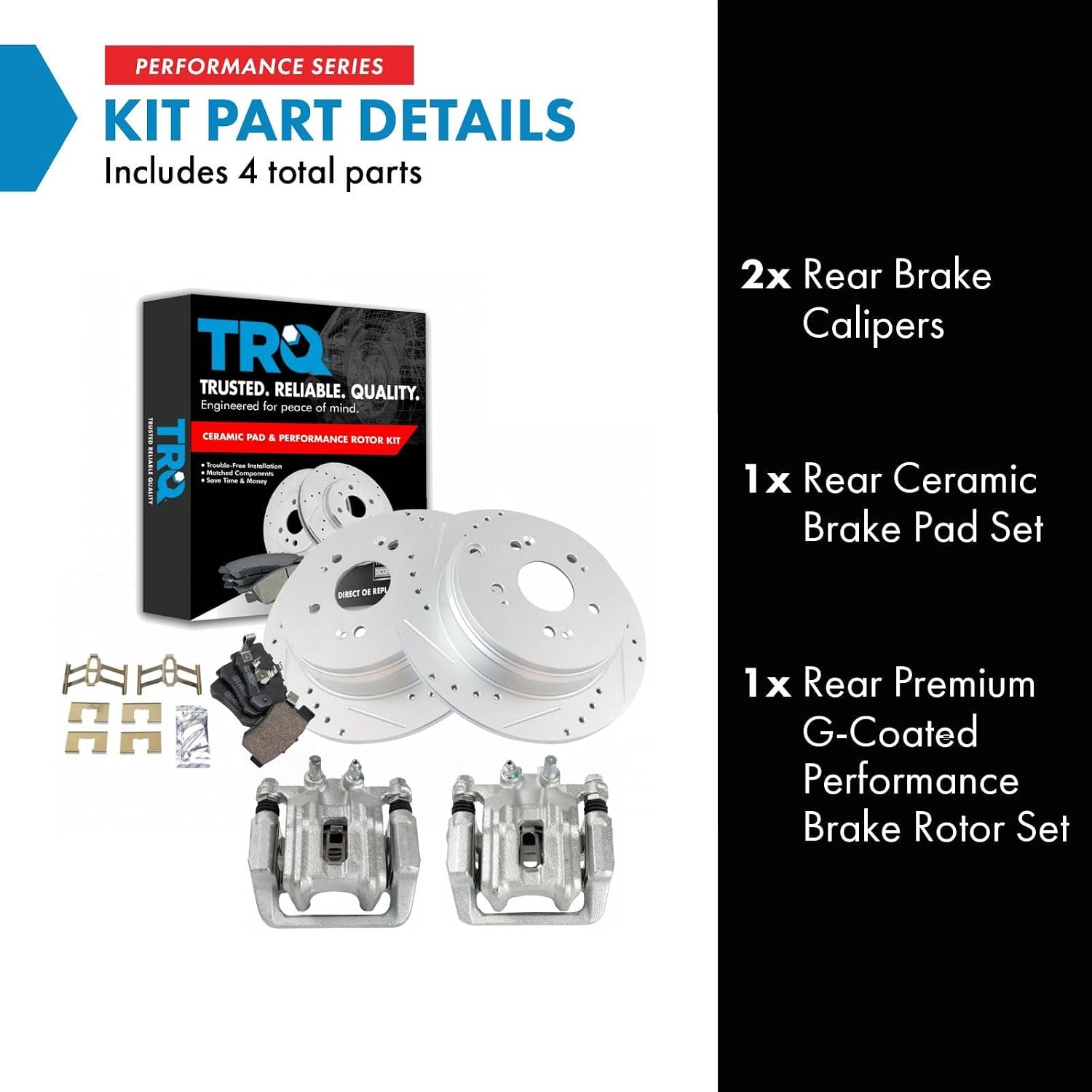 TRQ Performance Rear Brake Pad and Rotor Set Ceramic Slotted Drilled Coated Rotors Calipers Compatible with 2005-2006 Honda CR-V