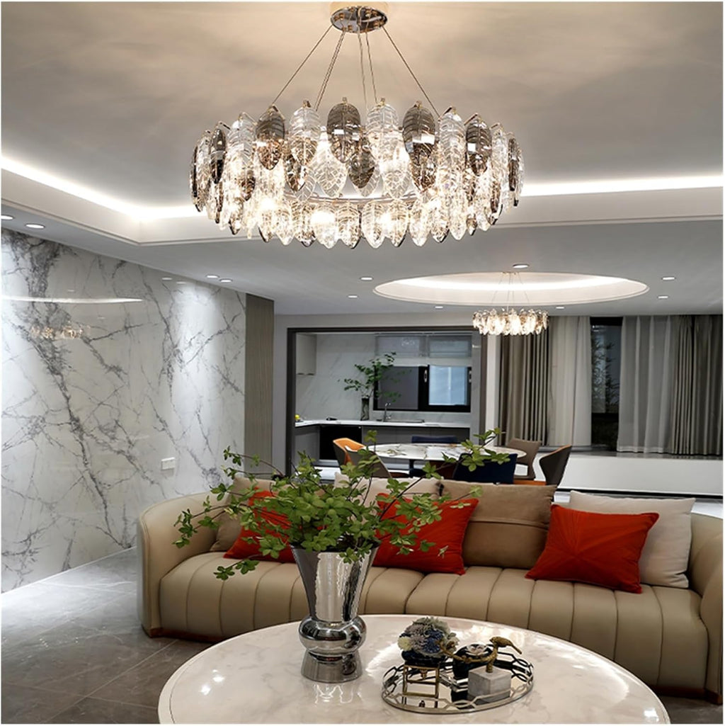 Artistic Leave Design Gold Silver Crystal LED Dimmable Hanging Lamps Pendant Light Suspension Luminaire Lamp for Living Room,Dining Light Fixtures