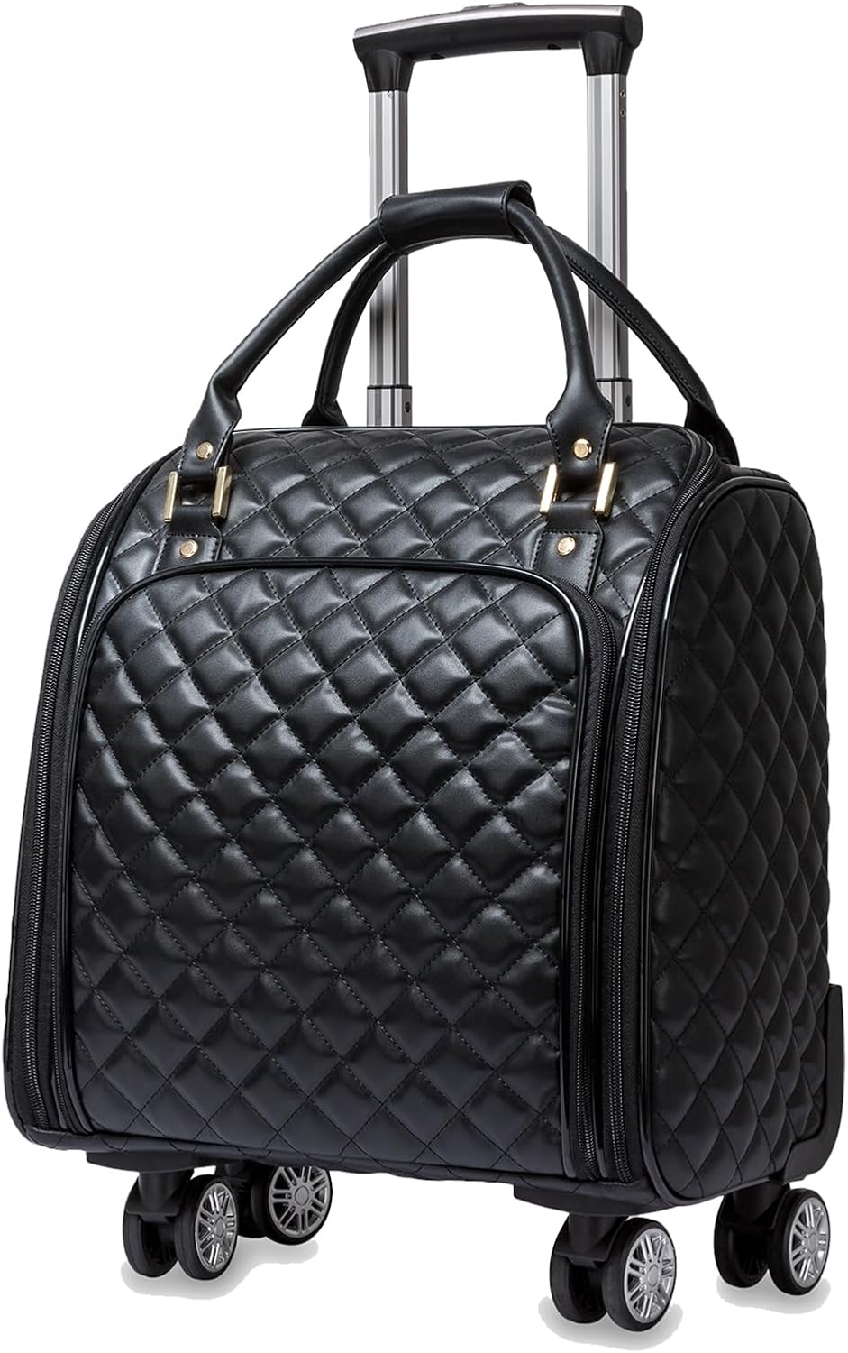 VH&GRED Luxury Carry on Luggage with Wheels Leather Suitcase 16-Inch Lightweight Travel Small Suitcase Diamond Stitching