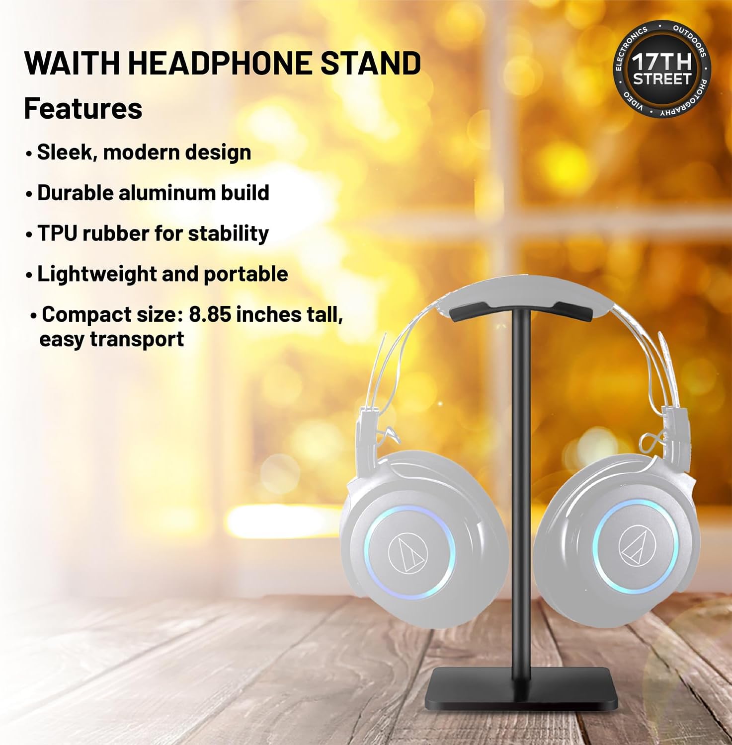 Audio-Technica ATH-G1 Closed Back Premium Wired Gaming Headset with Detachable Boom Mic, Waith Aluminum Headset Stand (Black) and Waith Microfibre Cleaning Cloth with Bag (Essential Bundle Set)