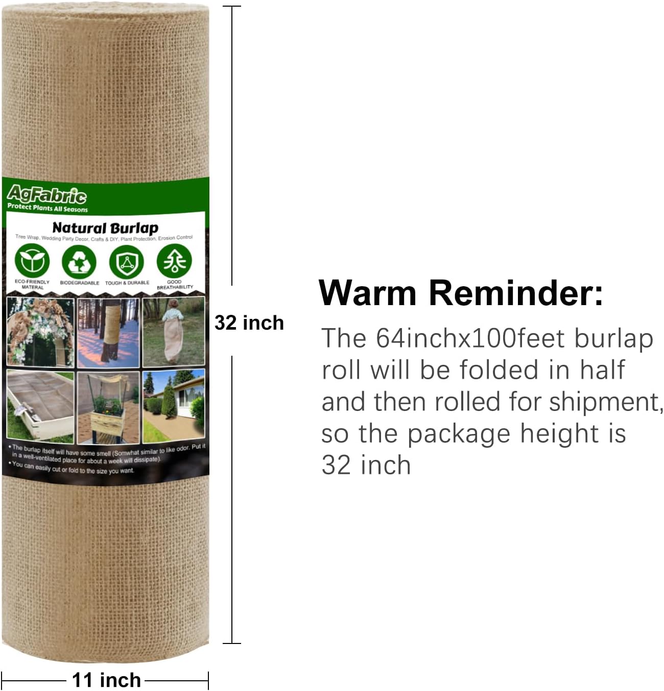 Agfabric 64 inch x100 Feet Garden Burlap Fabric Roll, Burlap Tree Wrap,Multipurpose High Density Natural Jute Material for Gardening,Aisle Runner,Crafts,Weed Barrier