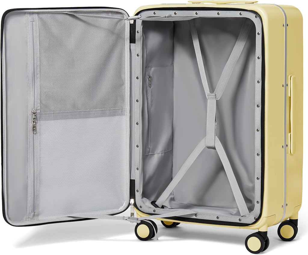 mixi 26 Inch Large Checked Luggage PC Hard Shell Suitcase Top Opening Aluminum Frame Travel Suitcases with Wheels, Lark Yellow