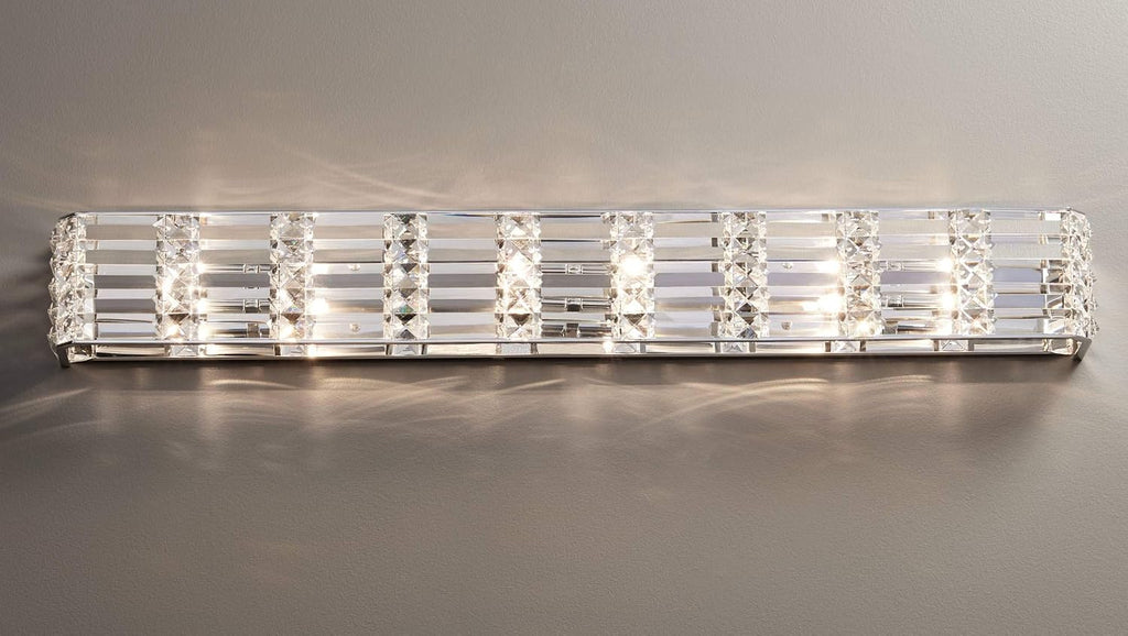 Possini Euro Design Vivienne Modern Wall Light Chrome Silver Metal Hardwired 35' Wide Light Bar Fixture Mounted Clear Crystal Accents for Bathroom Vanity Mirror House Home Hallway Room Decor