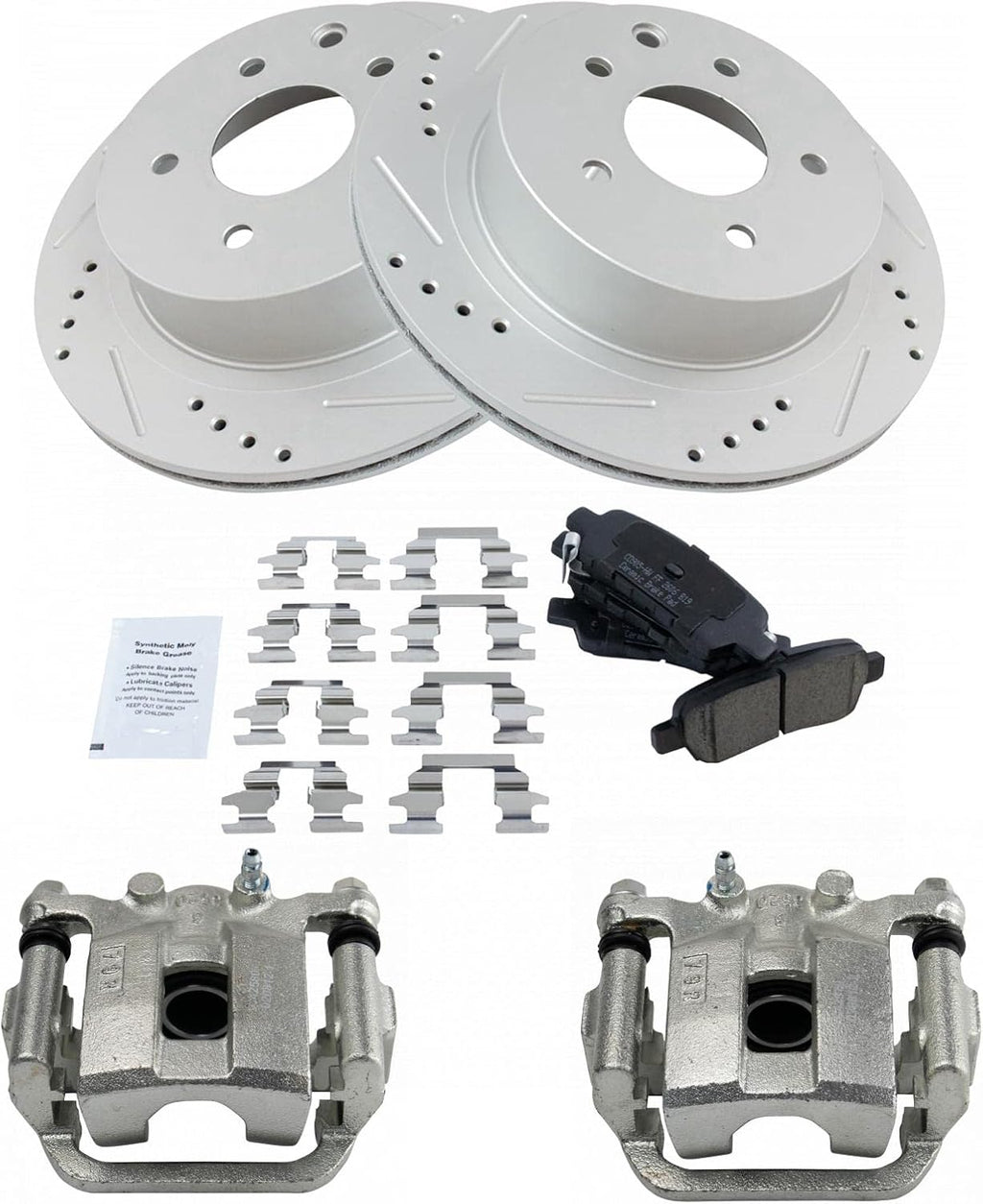 TRQ Performance Rear Brake Pad and Rotor Set Ceramic Vented Coated Rotors Calipers Compatible with 2008-2013 Nissan Rogue 2014-2015 Rogue Select