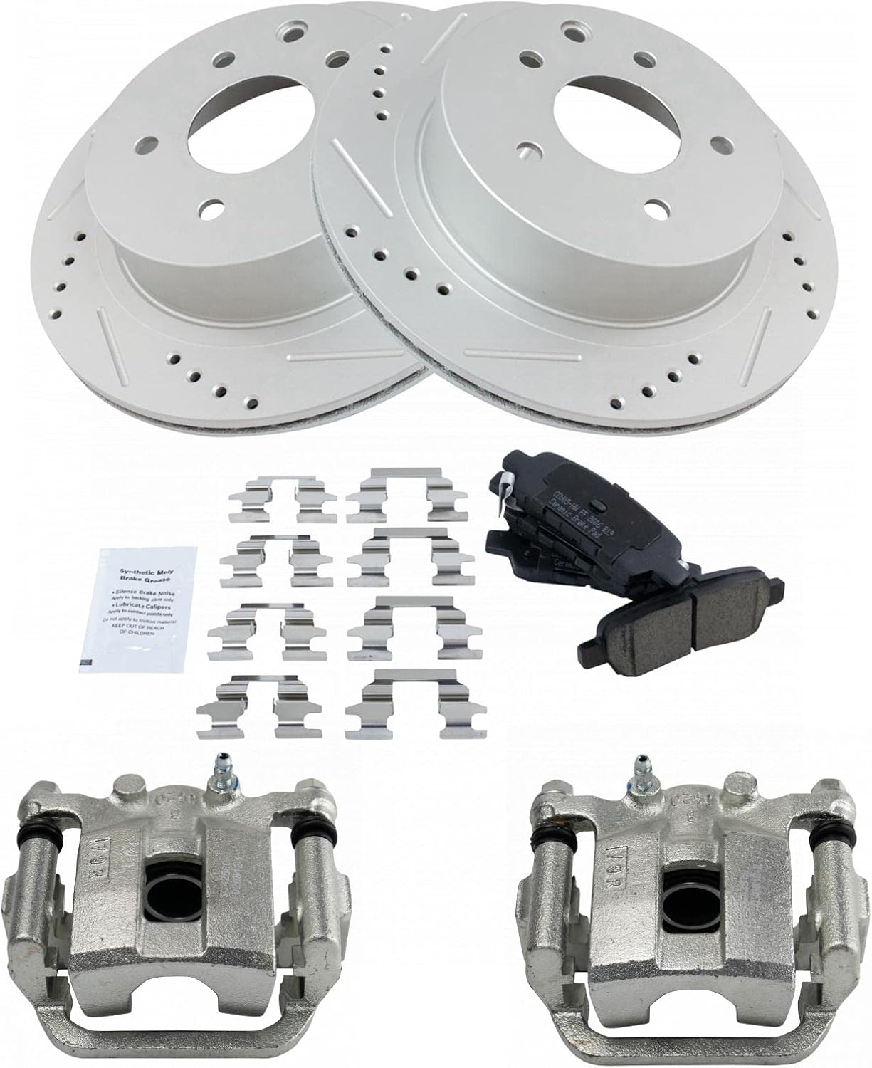 TRQ Performance Rear Brake Pad and Rotor Set Ceramic Vented Coated Rotors Calipers Compatible with 2008-2013 Nissan Rogue 2014-2015 Rogue Select