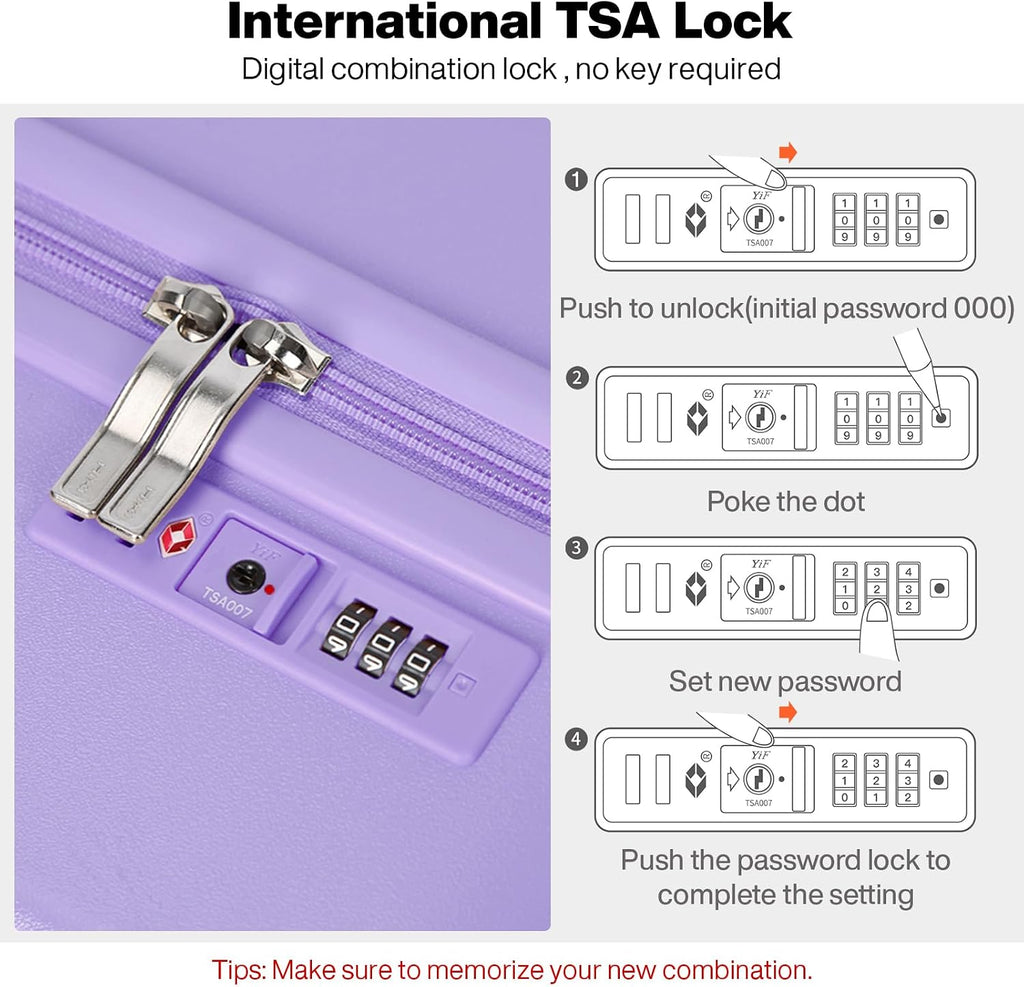 mixi Carry on Luggage, Suitcase with Spinner Wheels 16in Luggage Hardshell Lightweight Rolling Suitcases PC with Cover & TSA Lock, Lilac Purple