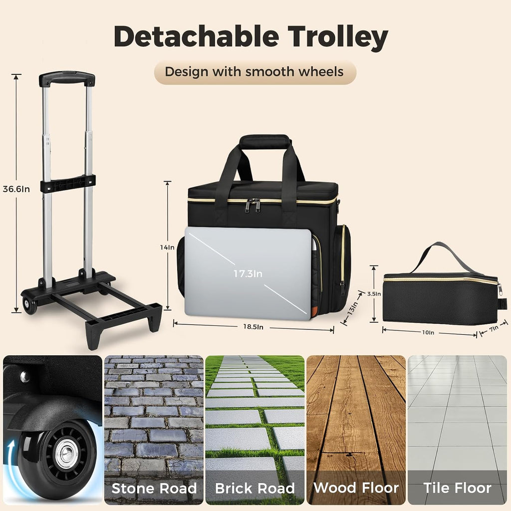 Ytonet Rolling Teacher Bag with Insulated Lunch Carrier & Rolling Laptop Bag with Large Cup Holder