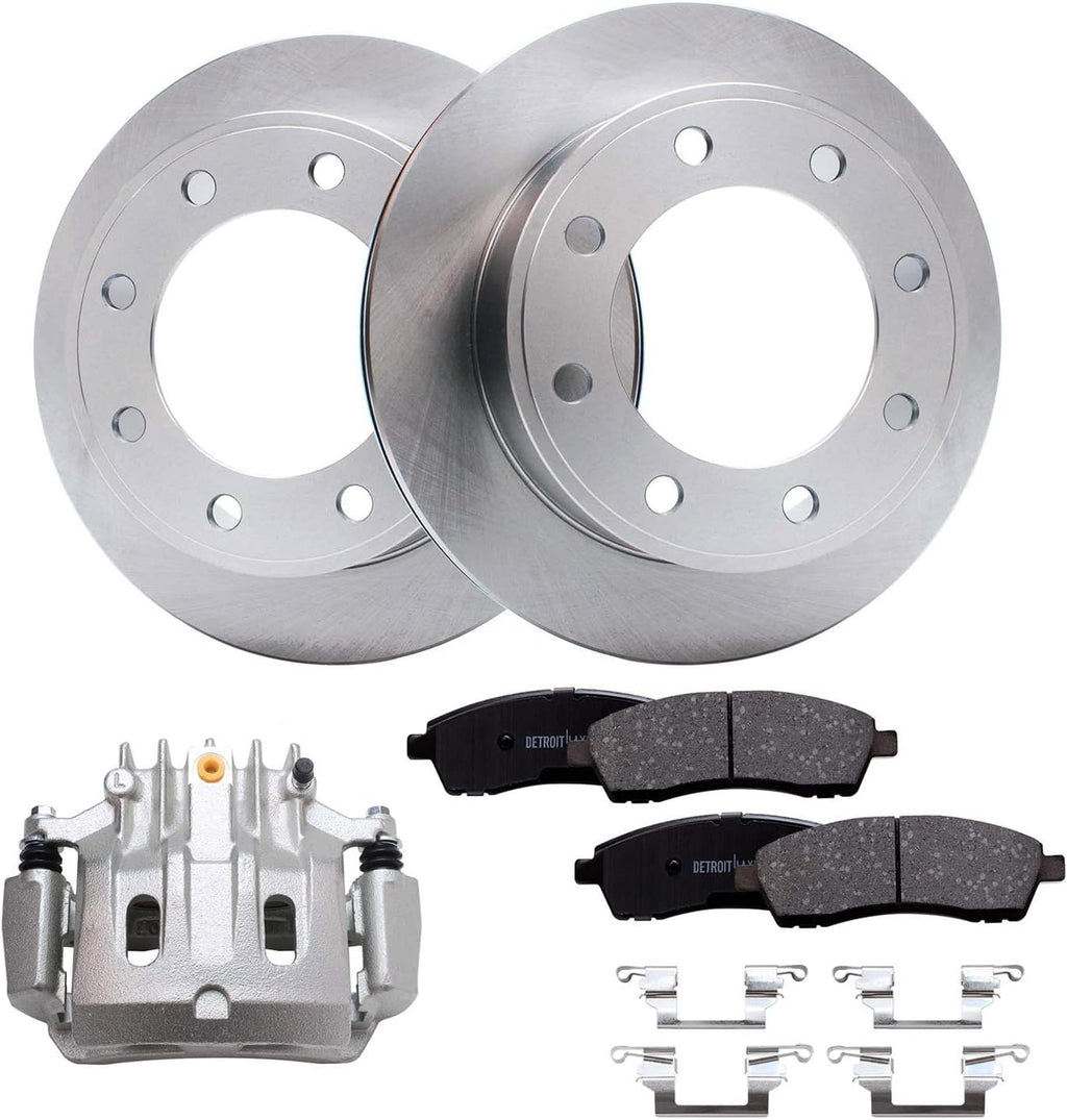Detroit Axle - Rear Disc Rotors Brake Pads Right Caliper Replacement for 2000-2004 Ford Excursion F-250 F-350 Super Duty - 5pc Set
