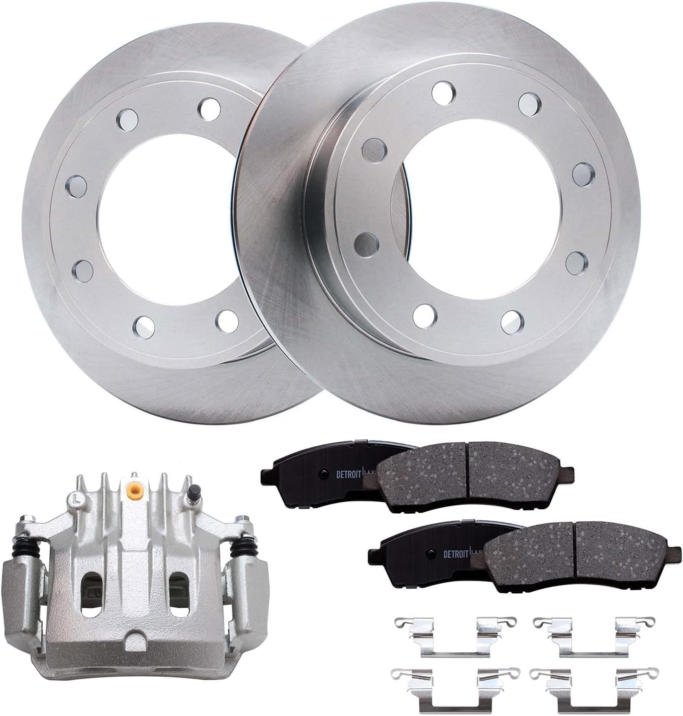 Detroit Axle - Rear Disc Rotors Brake Pads Right Caliper Replacement for 2000-2004 Ford Excursion F-250 F-350 Super Duty - 5pc Set