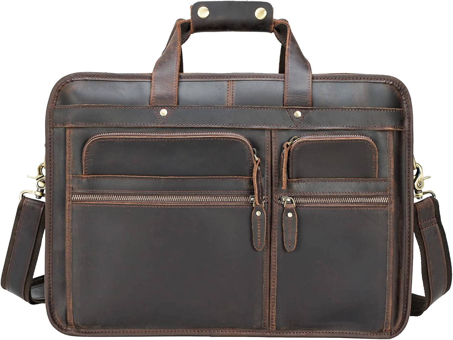 Polare 17'' Full Grain Leather Briefcase Laptop Attache Case Messenger Bag For Men Fits 15.6'' Laptop