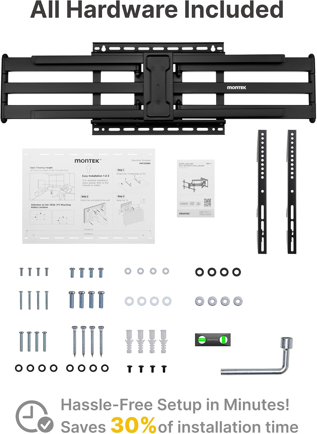 monTEK Long Arm TV Wall Mount for Most 43-90 Inch TVs, 42.5 Inch Long Extension TV Mount Swivel and Tilt, Full Motion Wall Mount Tv Bracket Fit Max VESA 800 x 400mm, Up to 132 lbs, 16',18' Studs