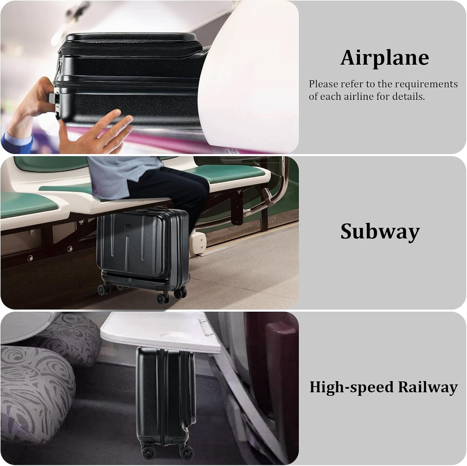 16 Inch Carry On Luggage with 2 Compartments for 14' & 15' Laptop, 16.14*8*17.12' Rolling Briefcase, Lightweight Hardshell ABS+PC Suitcase with Spinner Silent Wheels, for Business Trip, Black