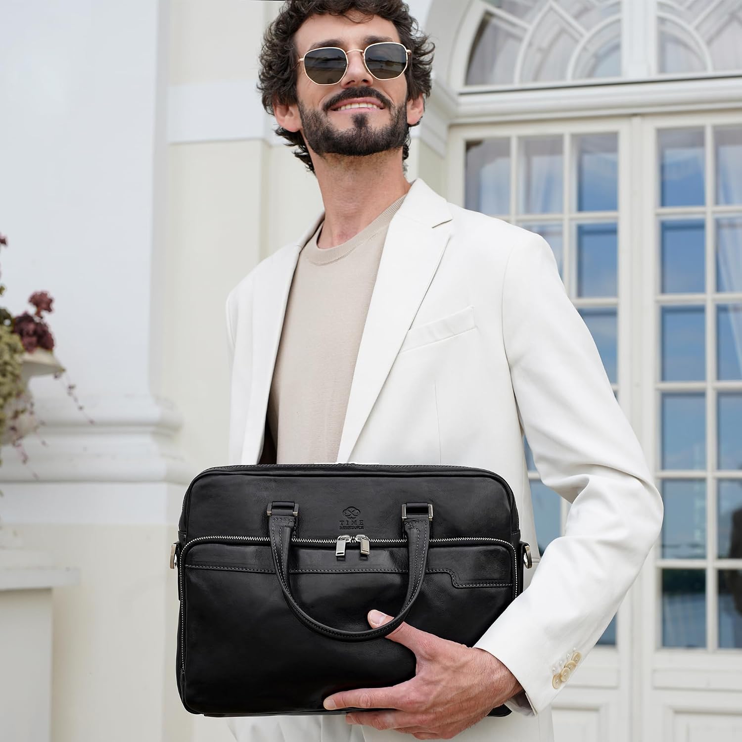 Time Resistance Leather Briefcase - Italian Handmade Leather Laptop Bag - Briefcase for Men and Women - Computer Bag