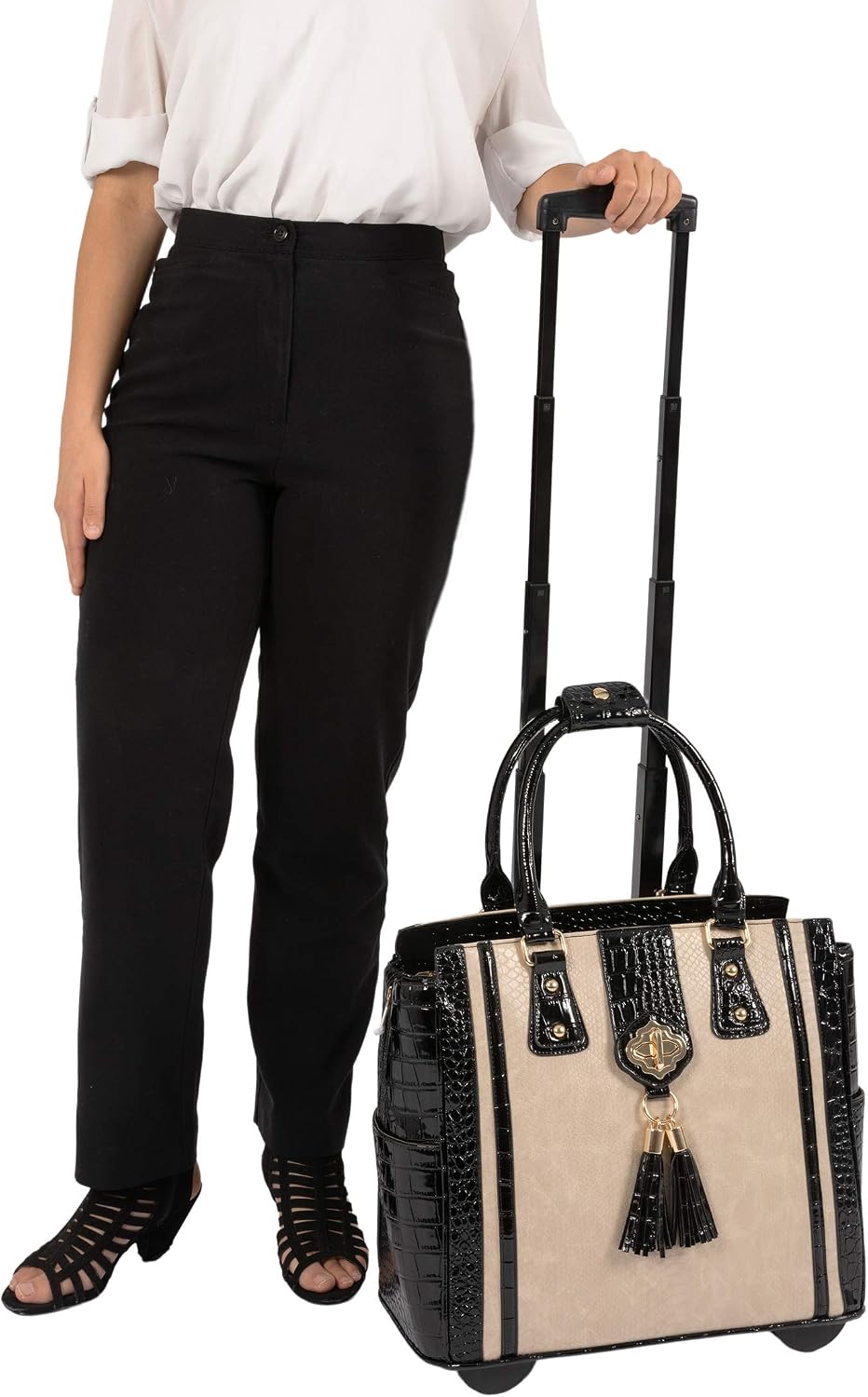 JKM & Company Rolling Briefcase for Women, THE MONTECITO Rolling Laptop Bag for Women