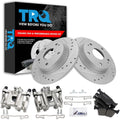 TRQ Performance Rear Brake Pad and Rotor Set Ceramic Solid G Coated Rotors Calipers Compatible with 2016-2019 Honda Civic