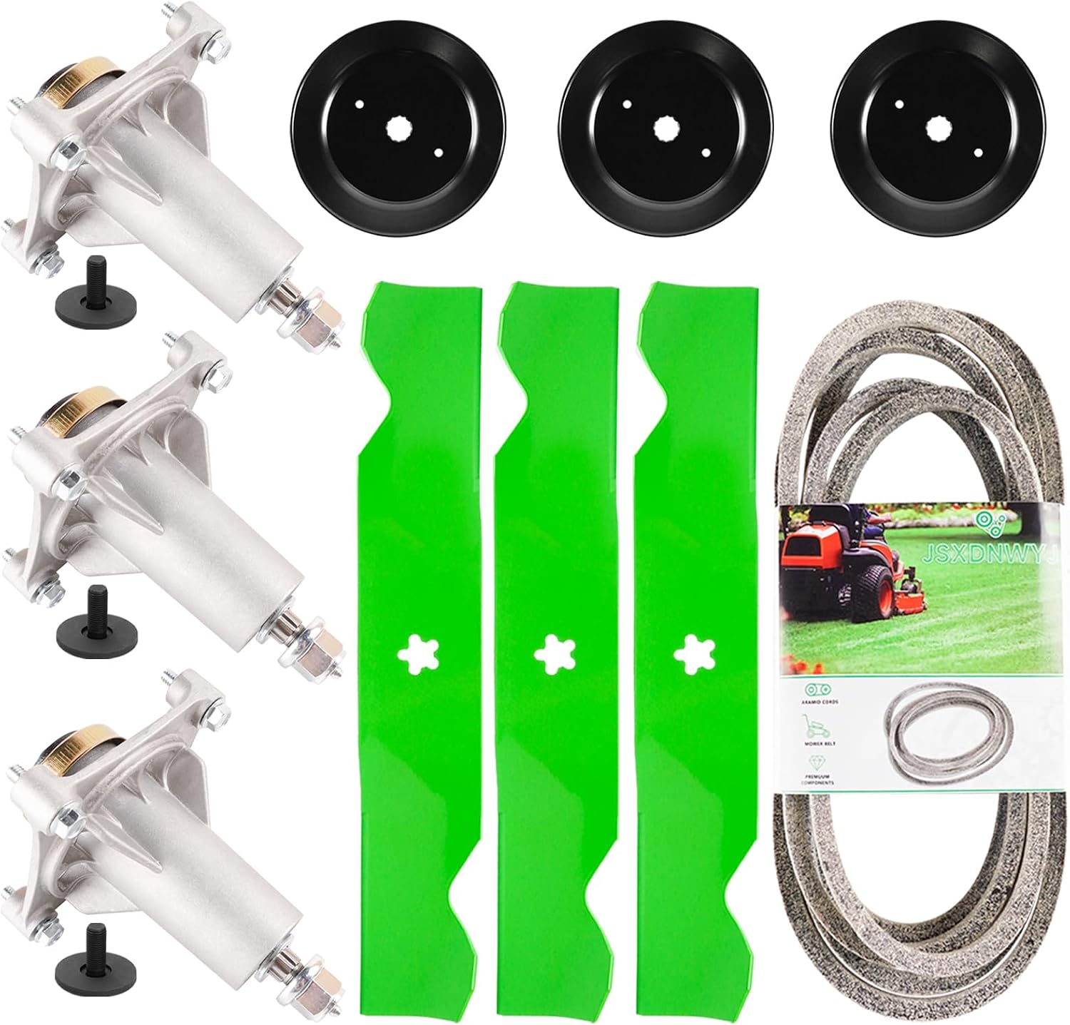 54 Inch Mower Deck Rebuild Kits - Fits Husqvarna LGT24K54 LGT2554 LGT2654 YTH2454 Poulan Pro PB22H54BF with 54' Deck 3 Spindles (187292) 3 Blades (187254/187256) 3 Pulley (153535) 1 Belt (21546382)